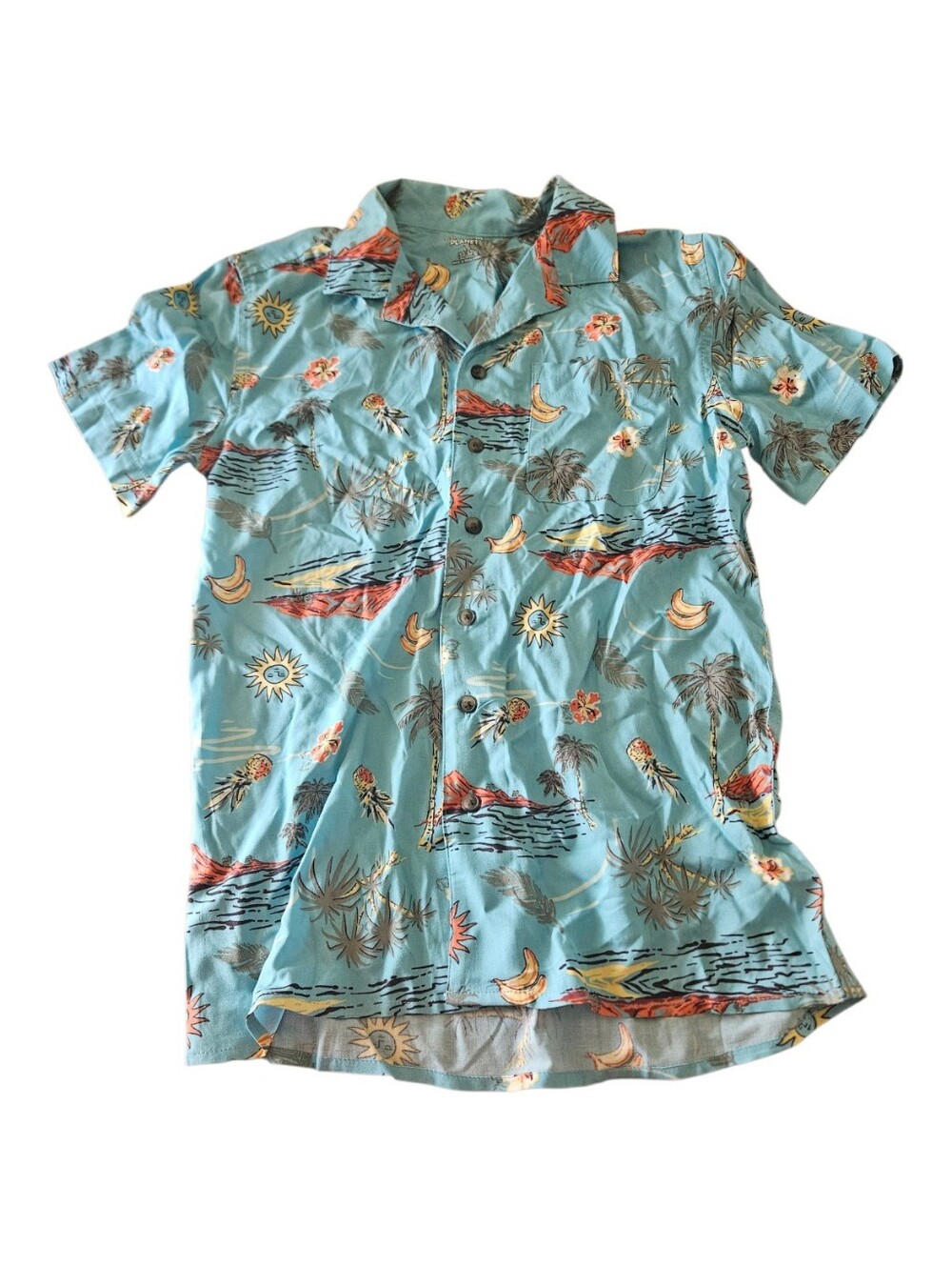 Colorful Planet Kids Blue Tropical Shirt Size L(10/12) Hawaiian